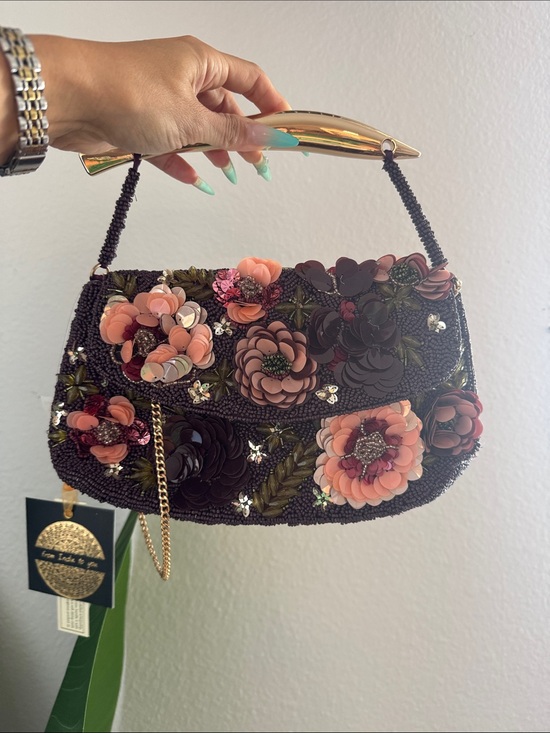 T.J.Maxx Handbags - Viral Made in India Embellished Floral Beaded Bag with gold top handle